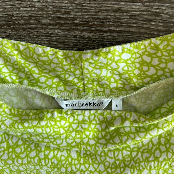 EUC Marimekko 100% Cotton Dress Medium Lime Green White Abstract Print Tunic - Picture 14 of 16